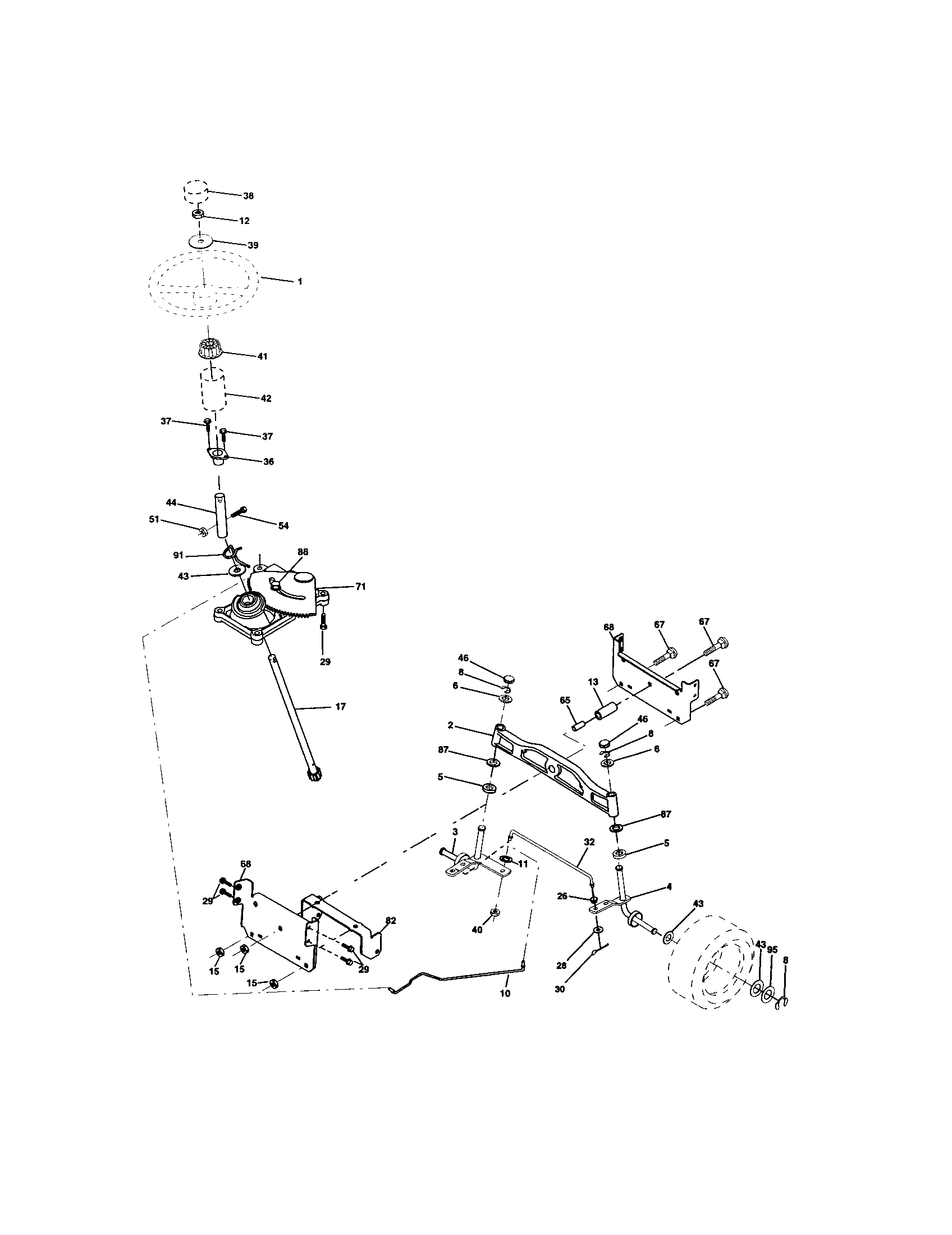 Steering Assembly Diagram and Parts List for 917273400  Craftsman Lawn Tractor