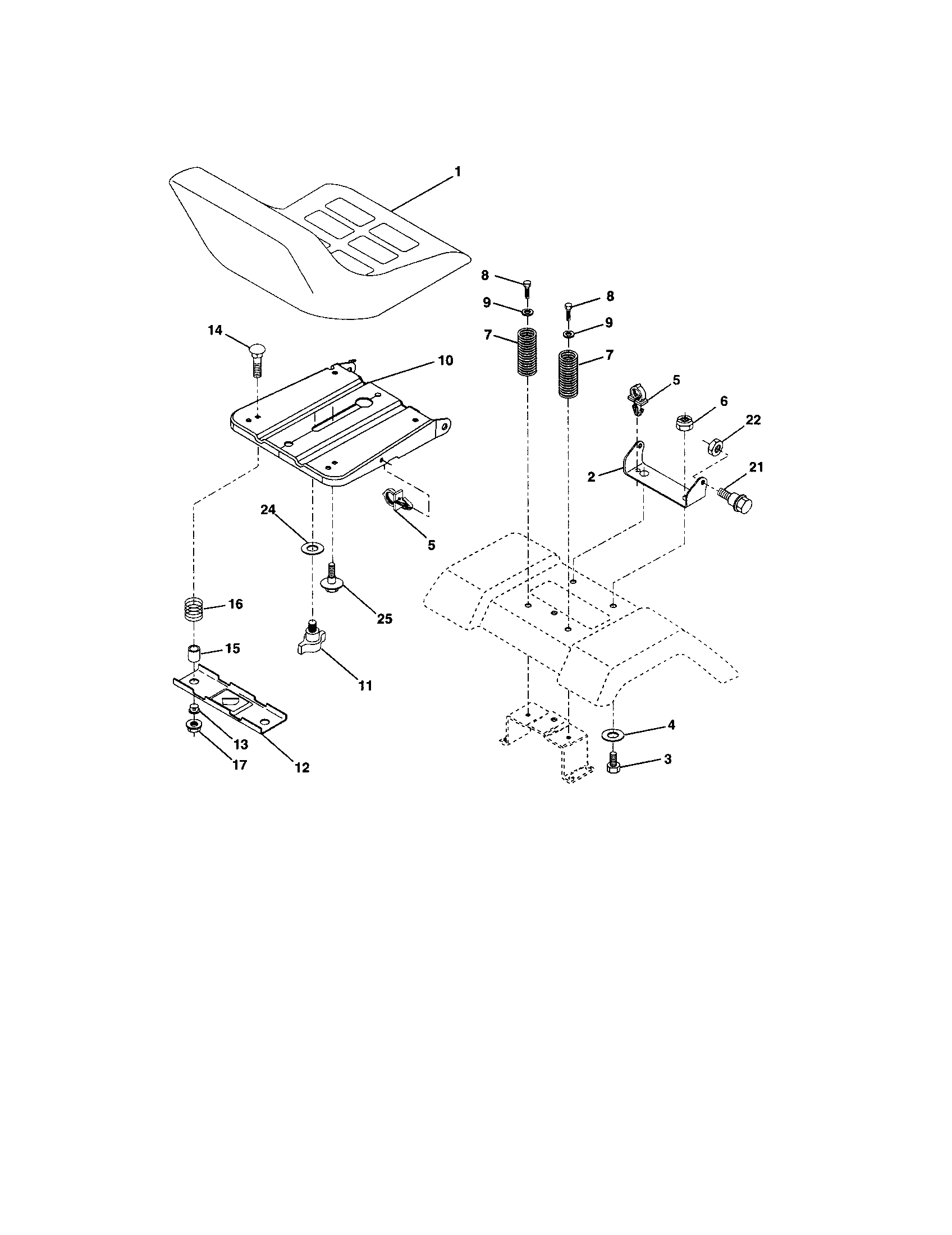 Seat Diagram and Parts List for 917257400  Craftsman Lawn Tractor