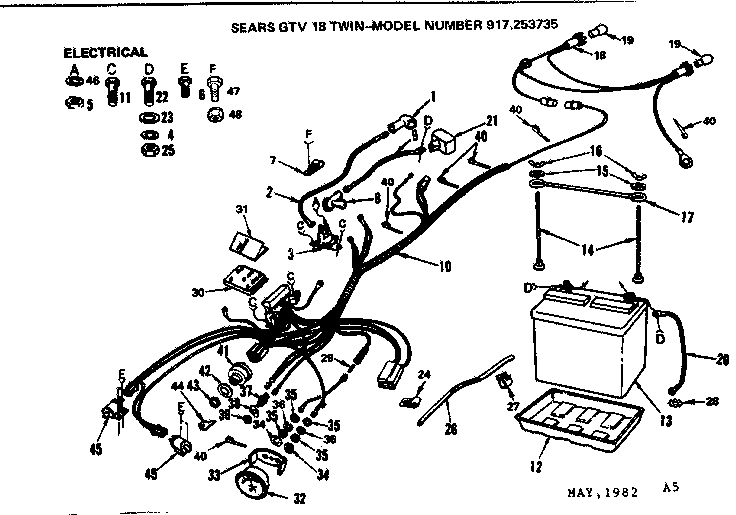 Electrical Diagram and Parts List for 917253735  Craftsman Lawn Tractor