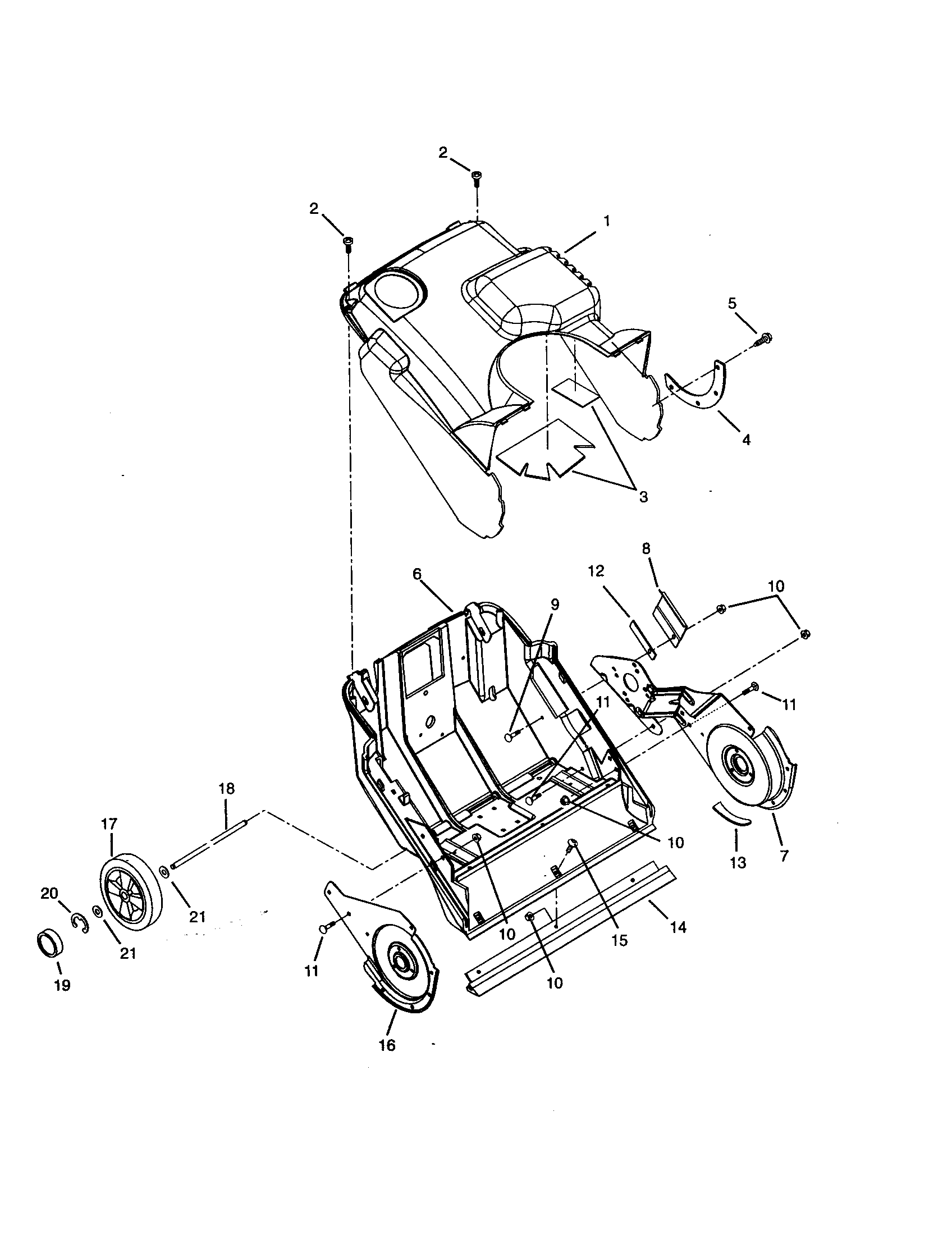 Chassis, Cowl, Wheels, Supports Diagram and Parts List for 102938010  Craftsman Snow Blower