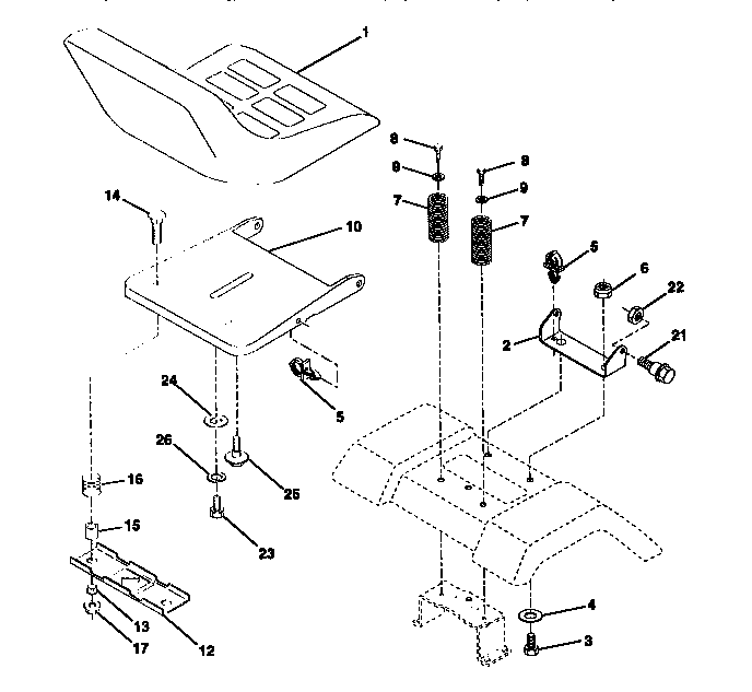 Seat Assembly Diagram and Parts List for 917258516  Craftsman Lawn Tractor