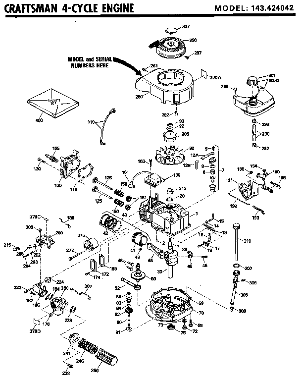 Replacement Parts Diagram and Parts List for 143424042  Craftsman Engine