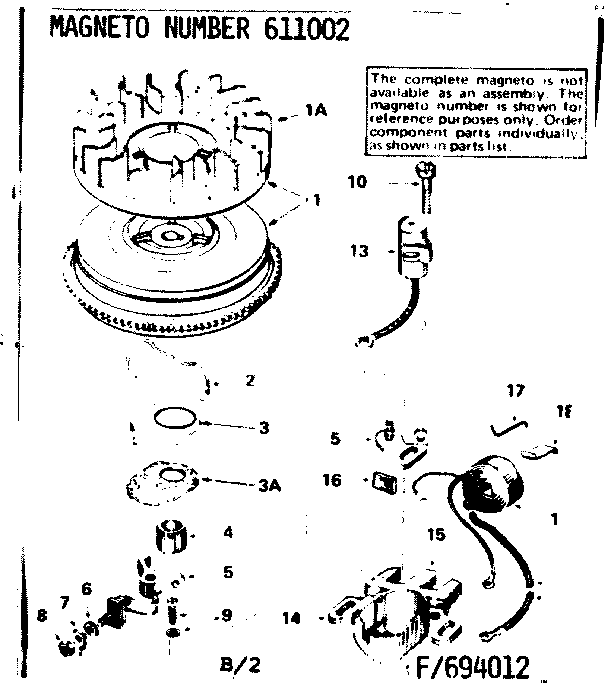 Magneto Diagram and Parts List for 143694012  Craftsman Engine
