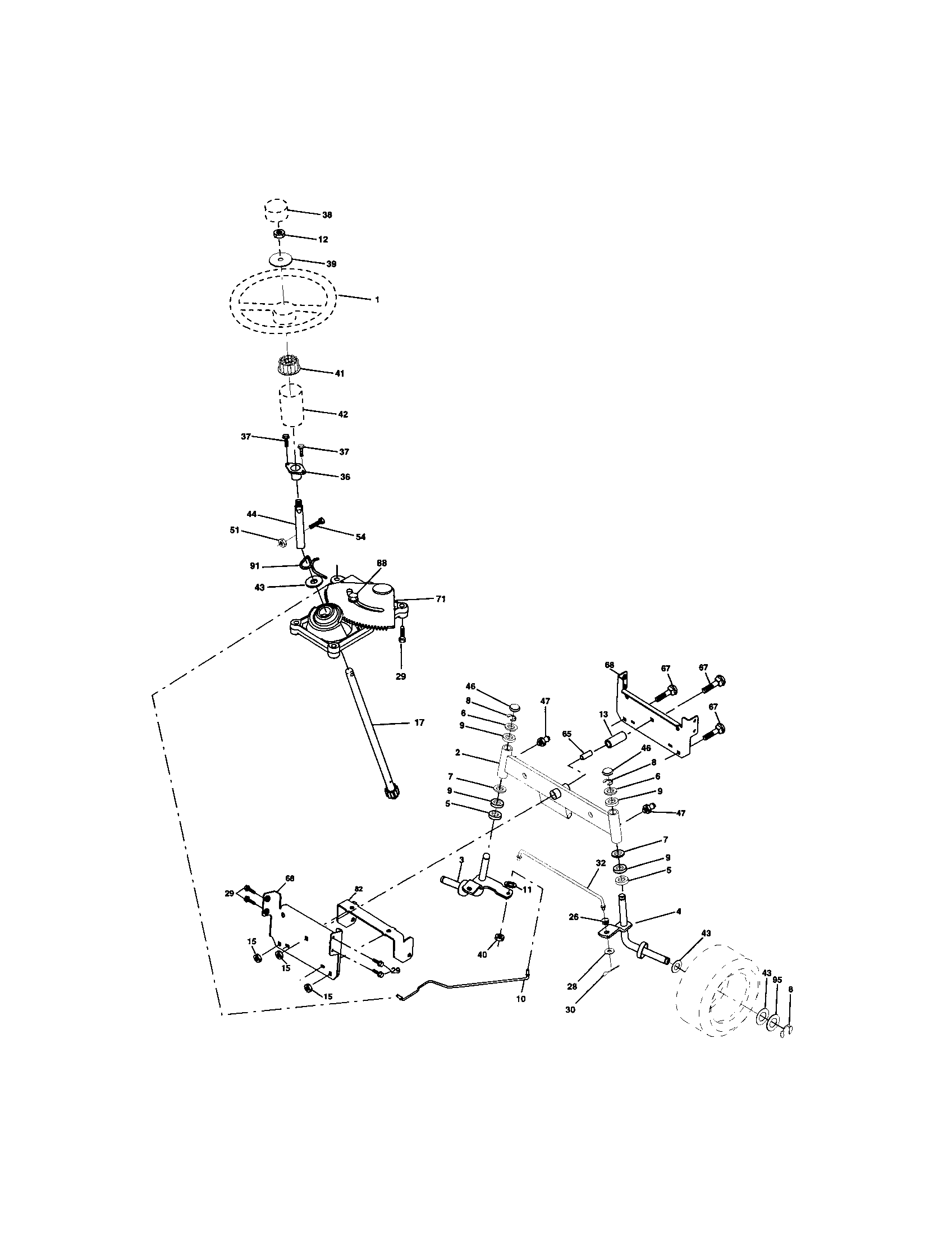 Steering Diagram and Parts List for 917273510  Craftsman Lawn Tractor