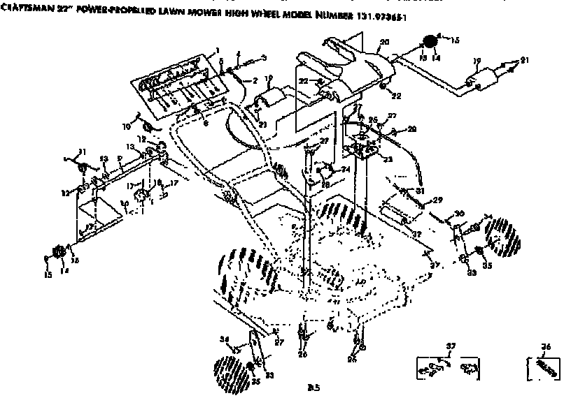 Handle Assembly Diagram and Parts List for 131973651  Craftsman Lawn Mower