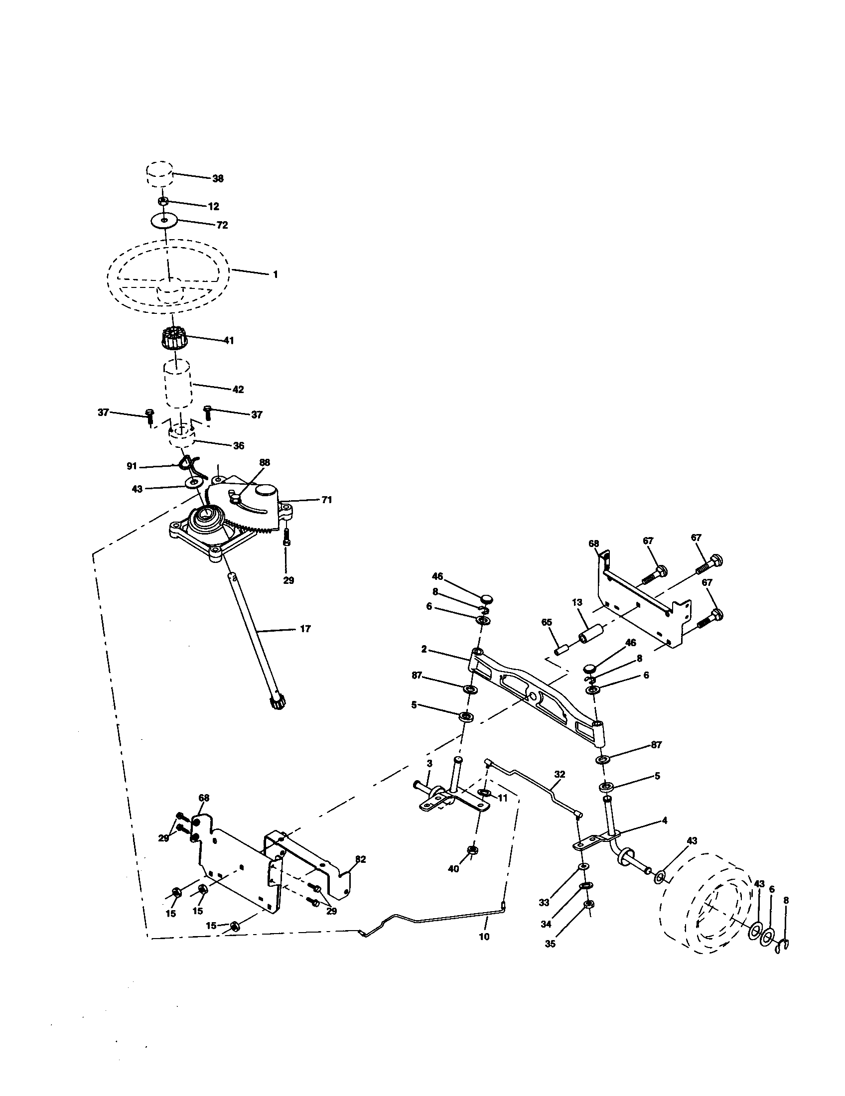 Steering Diagram and Parts List for 917277080  Craftsman Lawn Tractor