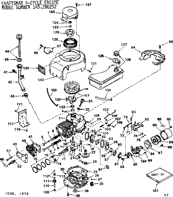 Replacement Parts Diagram and Parts List for 143286252  Craftsman Engine