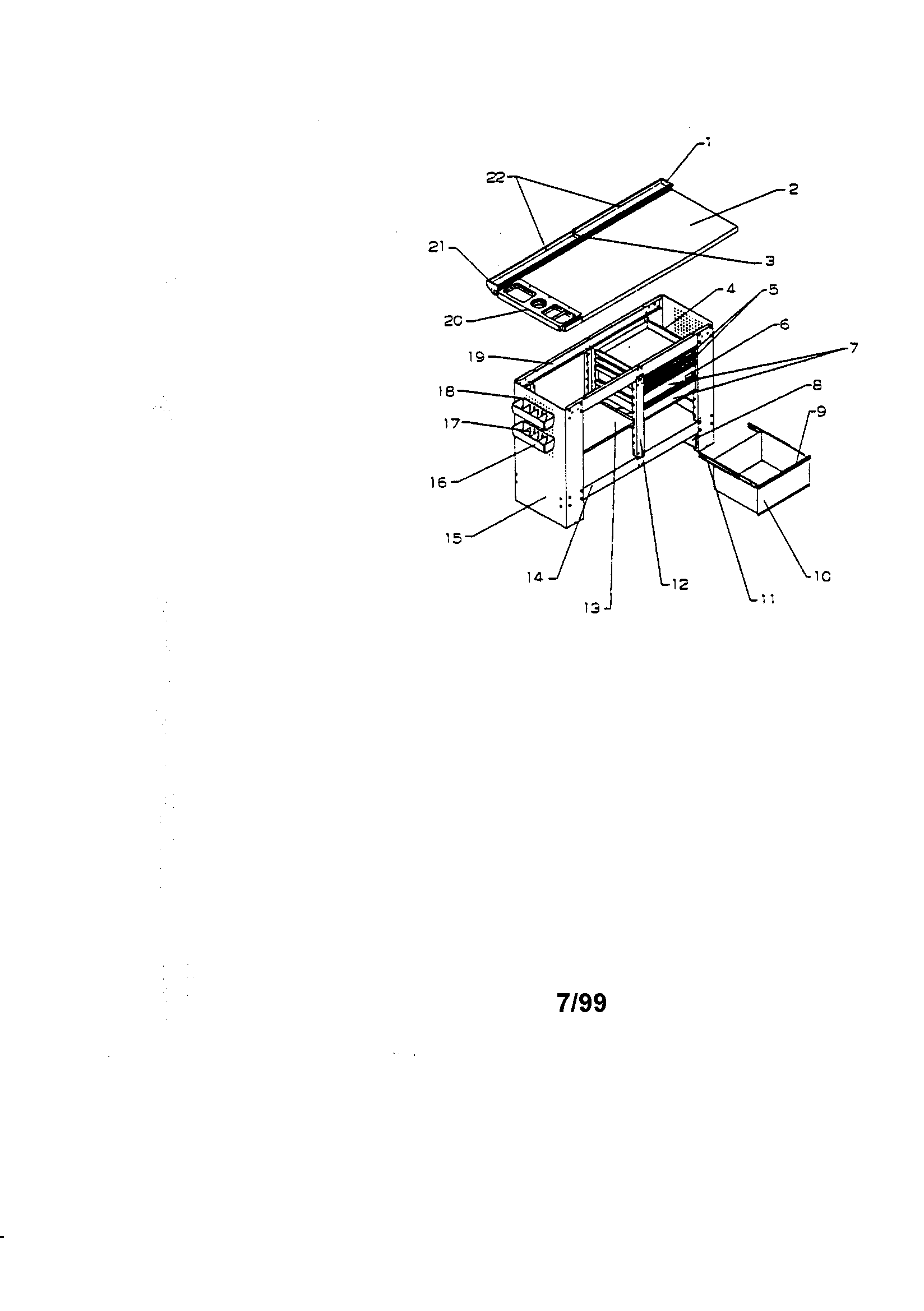 5 Drawer Workbench Diagram and Parts List for 706659551  Craftsman Tool Stand & Cart