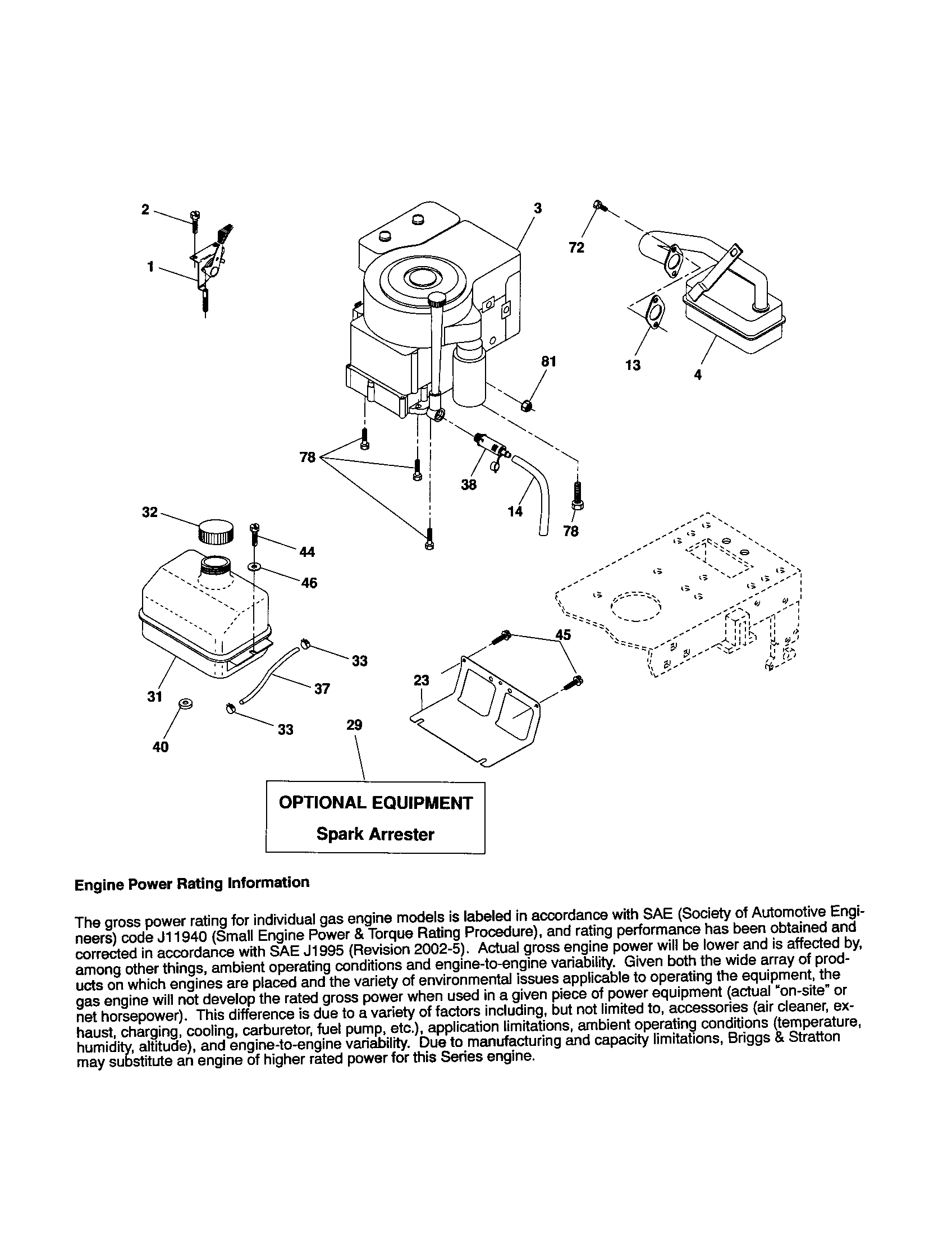 Engine Diagram and Parts List for 917287081  Craftsman Lawn Tractor