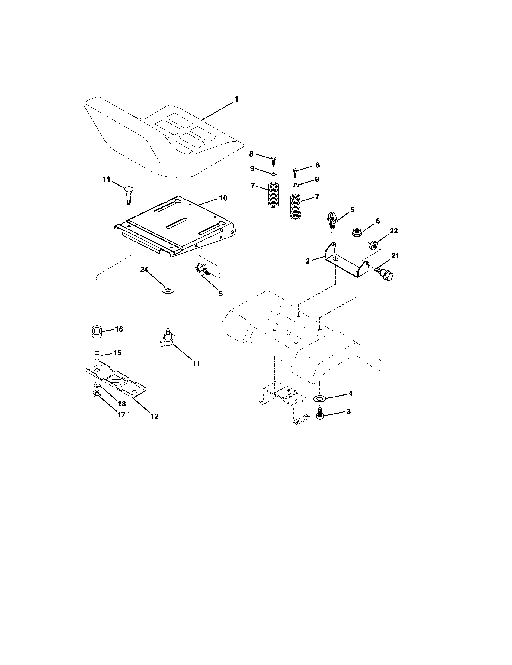 Seat Assembly Diagram and Parts List for 917276410  Craftsman Lawn Tractor
