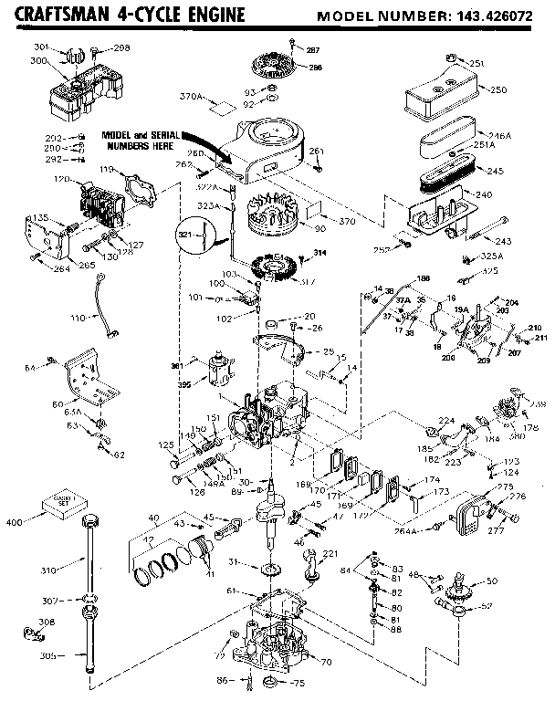 4-cycle Engine Diagram and Parts List for 143426072  Craftsman Engine