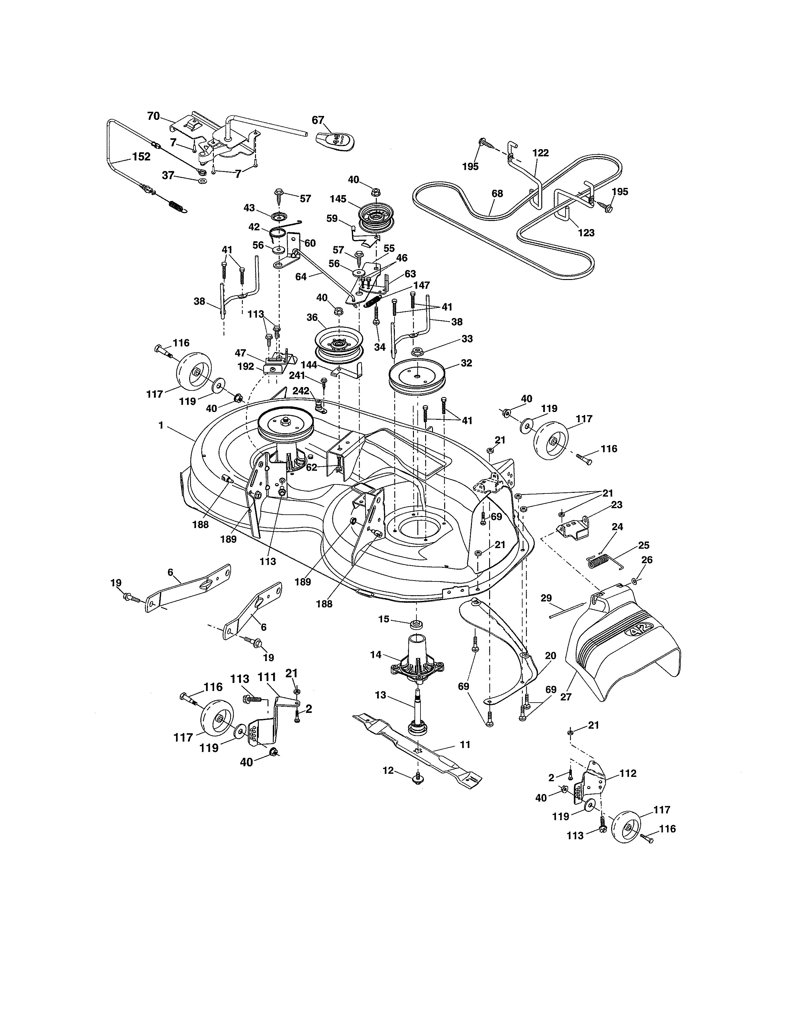 Mower Deck Diagram and Parts List for 917989240  Craftsman Lawn Tractor