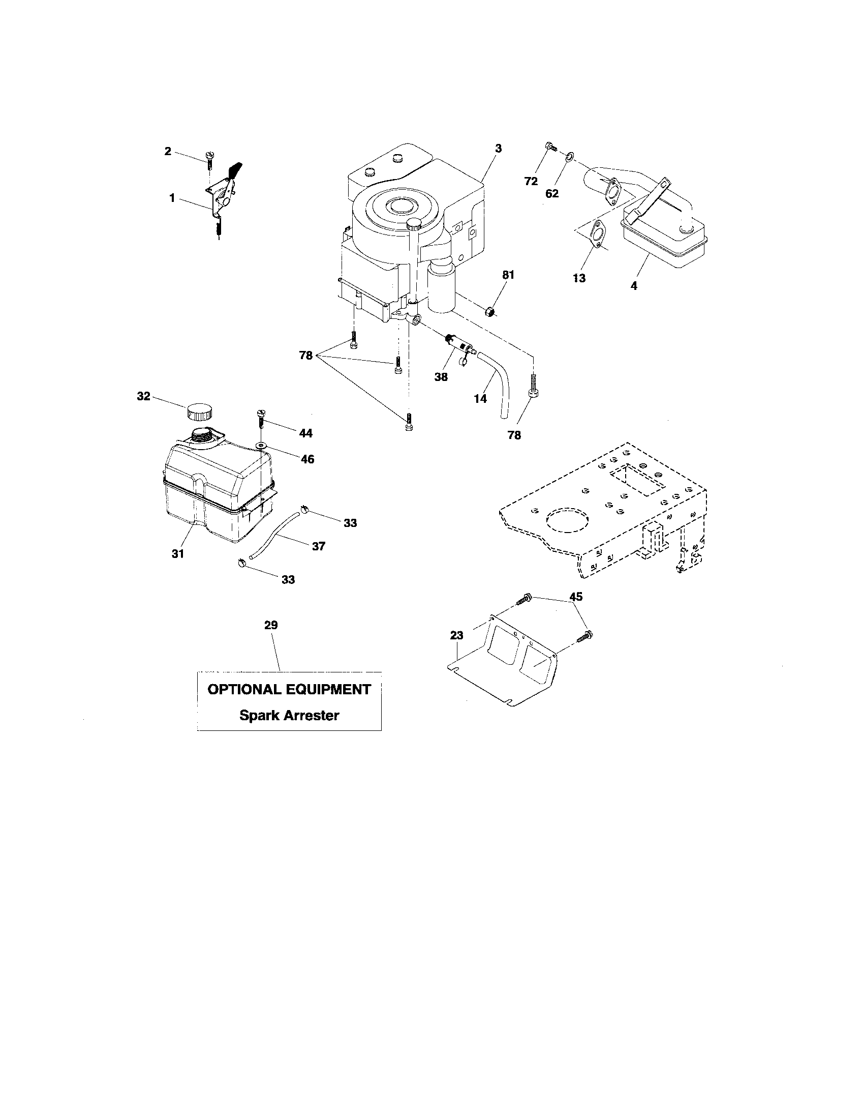 Engine Diagram and Parts List for 917276750  Craftsman Lawn Tractor