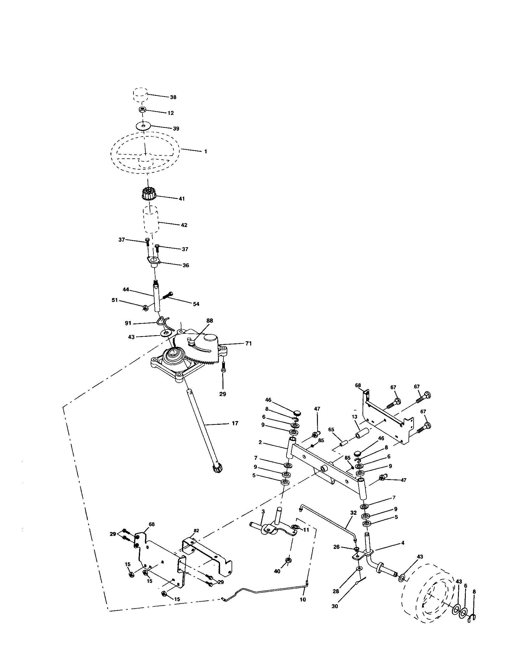 Steering Assembly Diagram and Parts List for 917277160  Craftsman Lawn Tractor