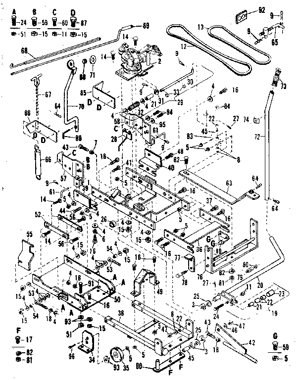 Main Frame Diagram and Parts List for 842240724  Craftsman Snow Blower