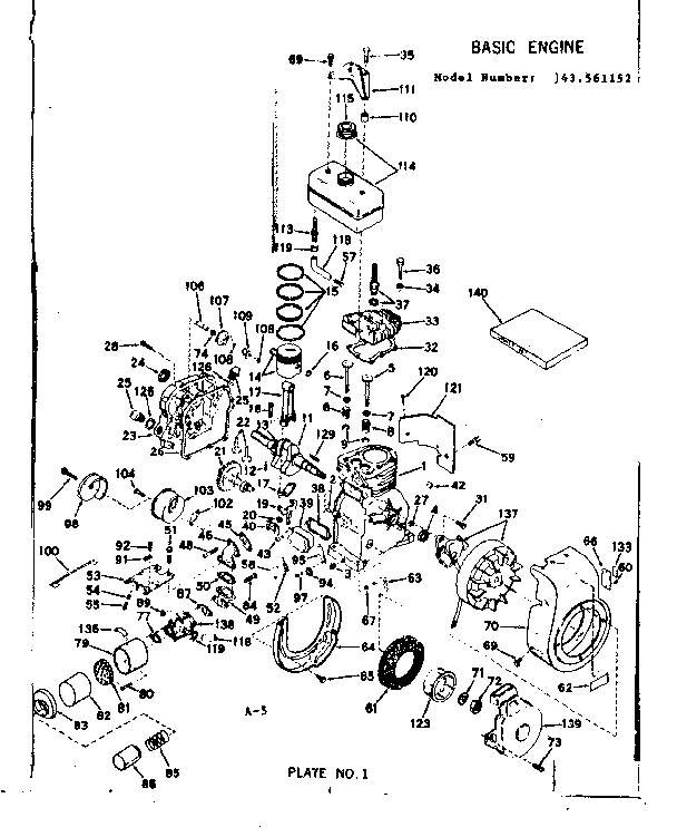 Basic Engine Diagram and Parts List for 143561152  Craftsman Engine