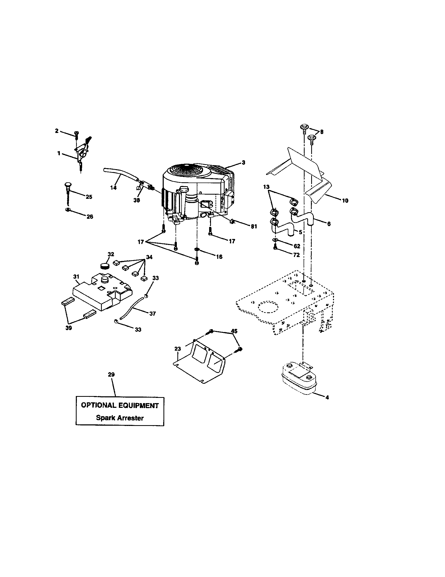 Engine Diagram and Parts List for 917271860  Craftsman Lawn Tractor