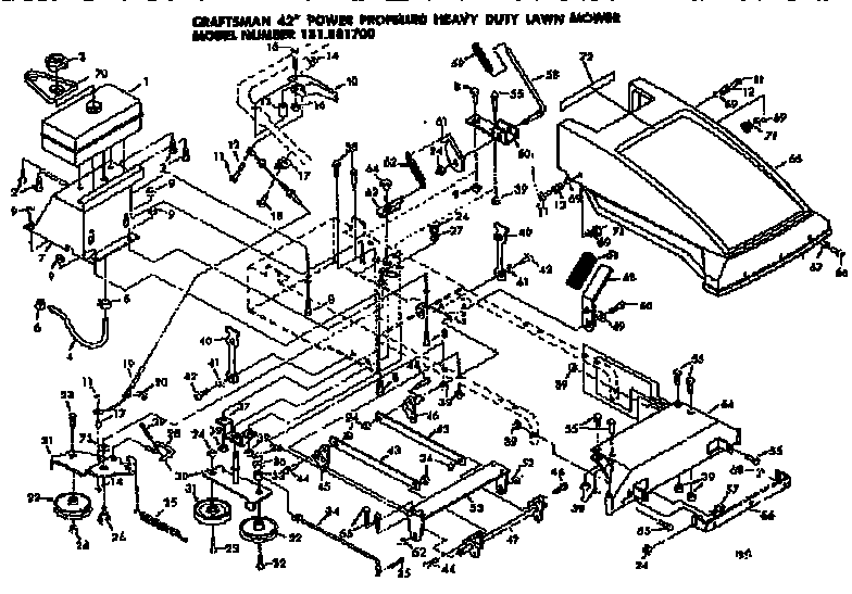 Shroud And Fuel Tank Assembly Diagram and Parts List for 131881700  Craftsman Lawn Mower