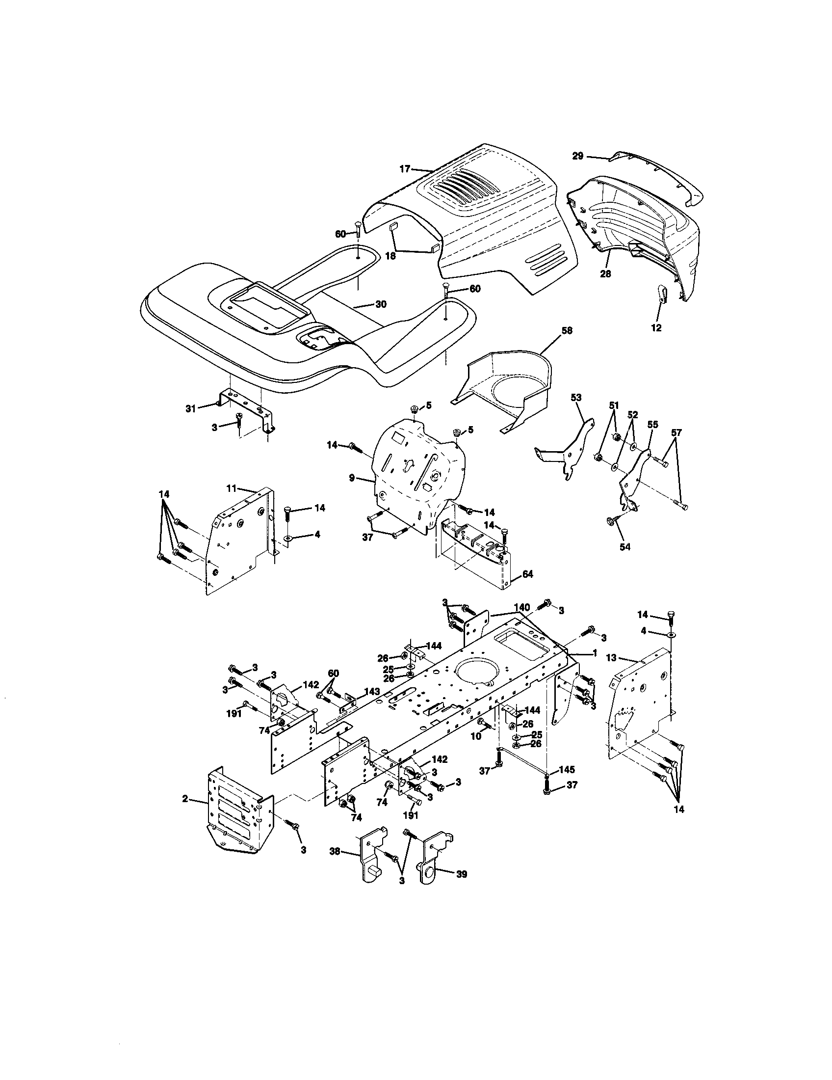 Chassis And Enclosures Diagram and Parts List for 917270660  Craftsman Lawn Tractor