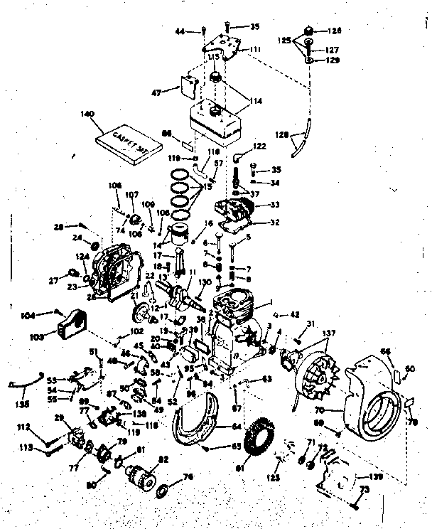 Basic Engine Diagram and Parts List for 143601032  Craftsman Engine