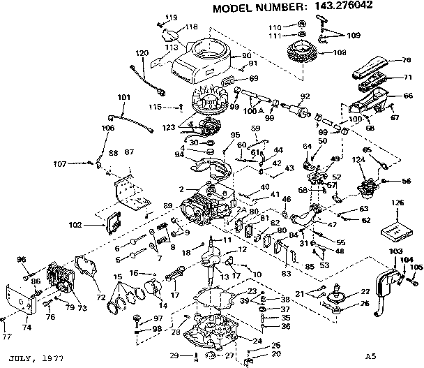 Replacement Parts Diagram and Parts List for 143276042  Craftsman Engine