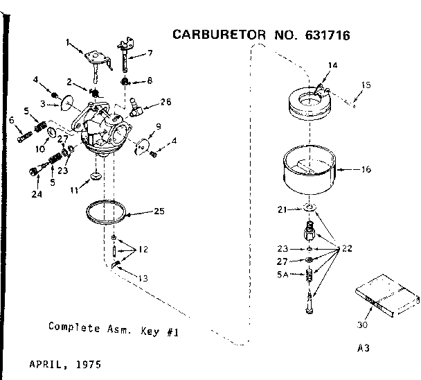 Carburetor Diagram and Parts List for 143255012  Craftsman Engine