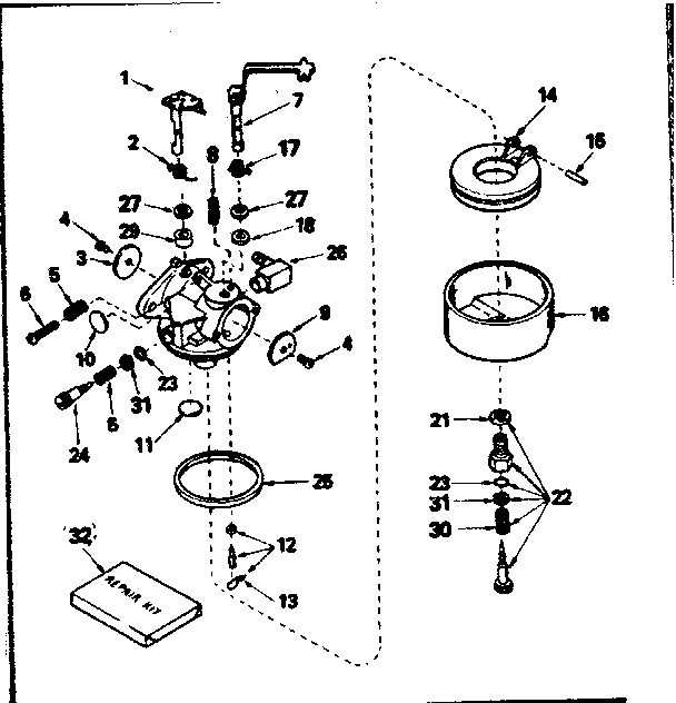 Carburetor No. 631921 Diagram and Parts List for 143751062  Craftsman Engine