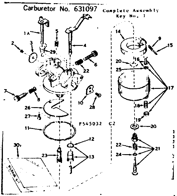 Carburetor Diagram and Parts List for 143545032  Craftsman Engine