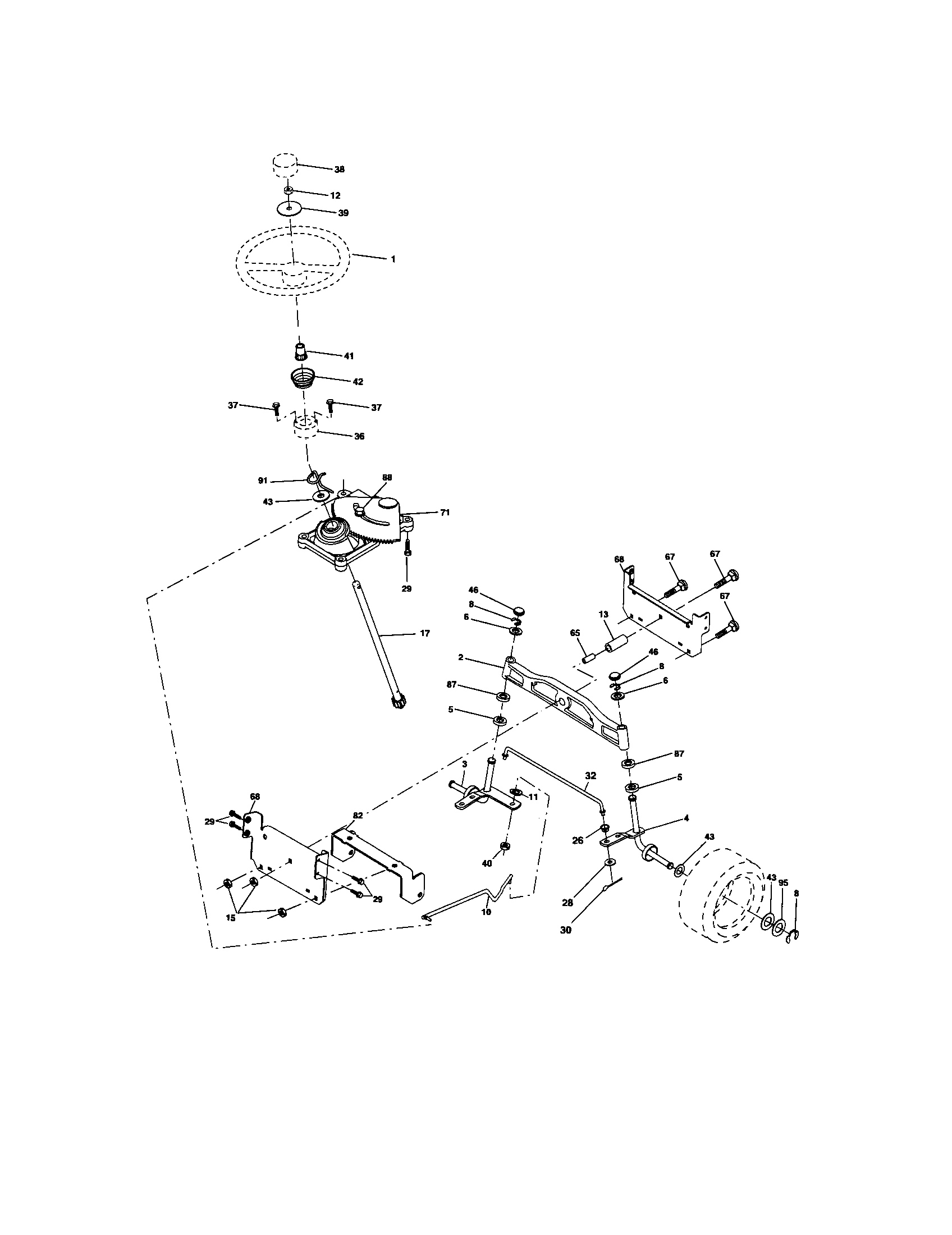 Steering Diagram and Parts List for 917275632  Craftsman Lawn Tractor
