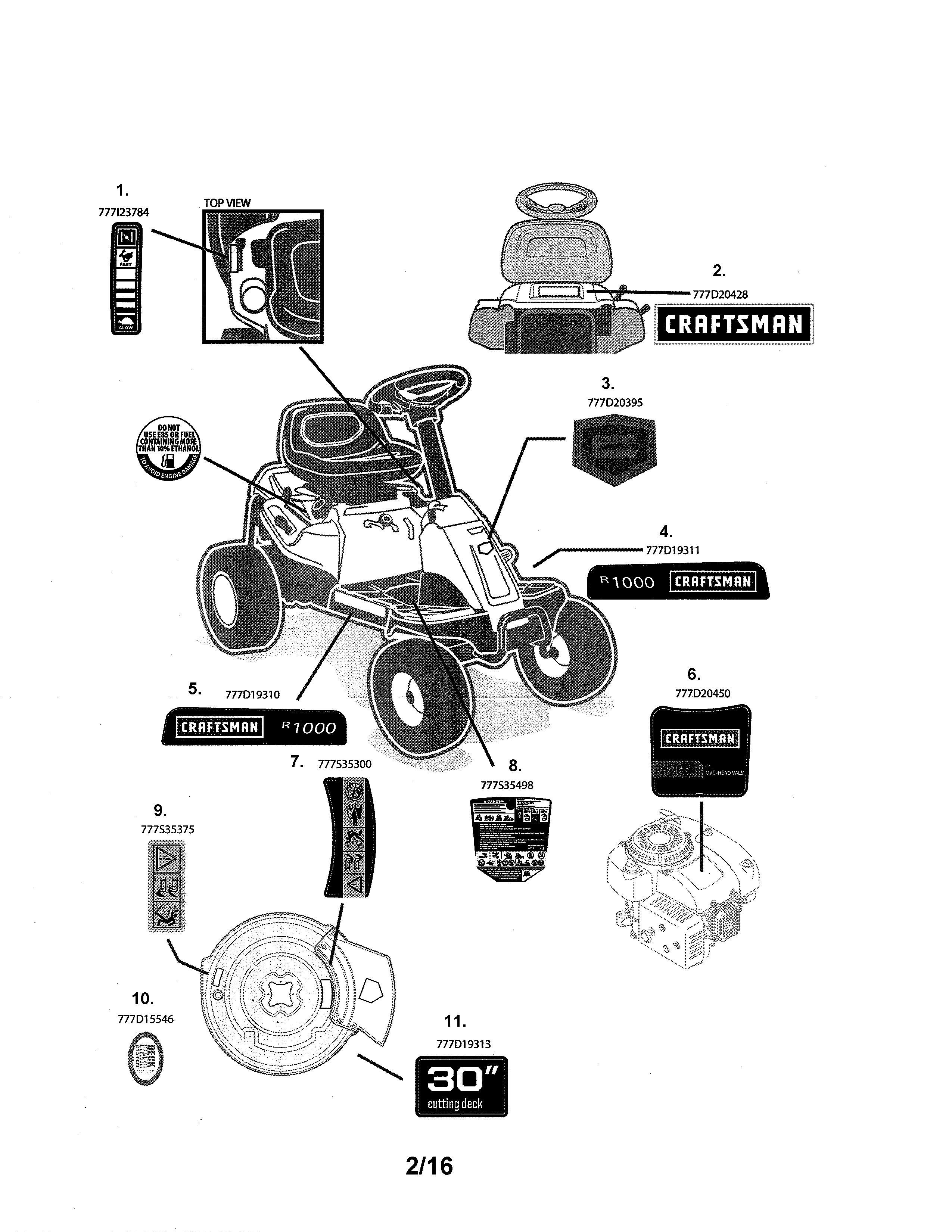 Decals Diagram and Parts List for 247203692  Craftsman Engine