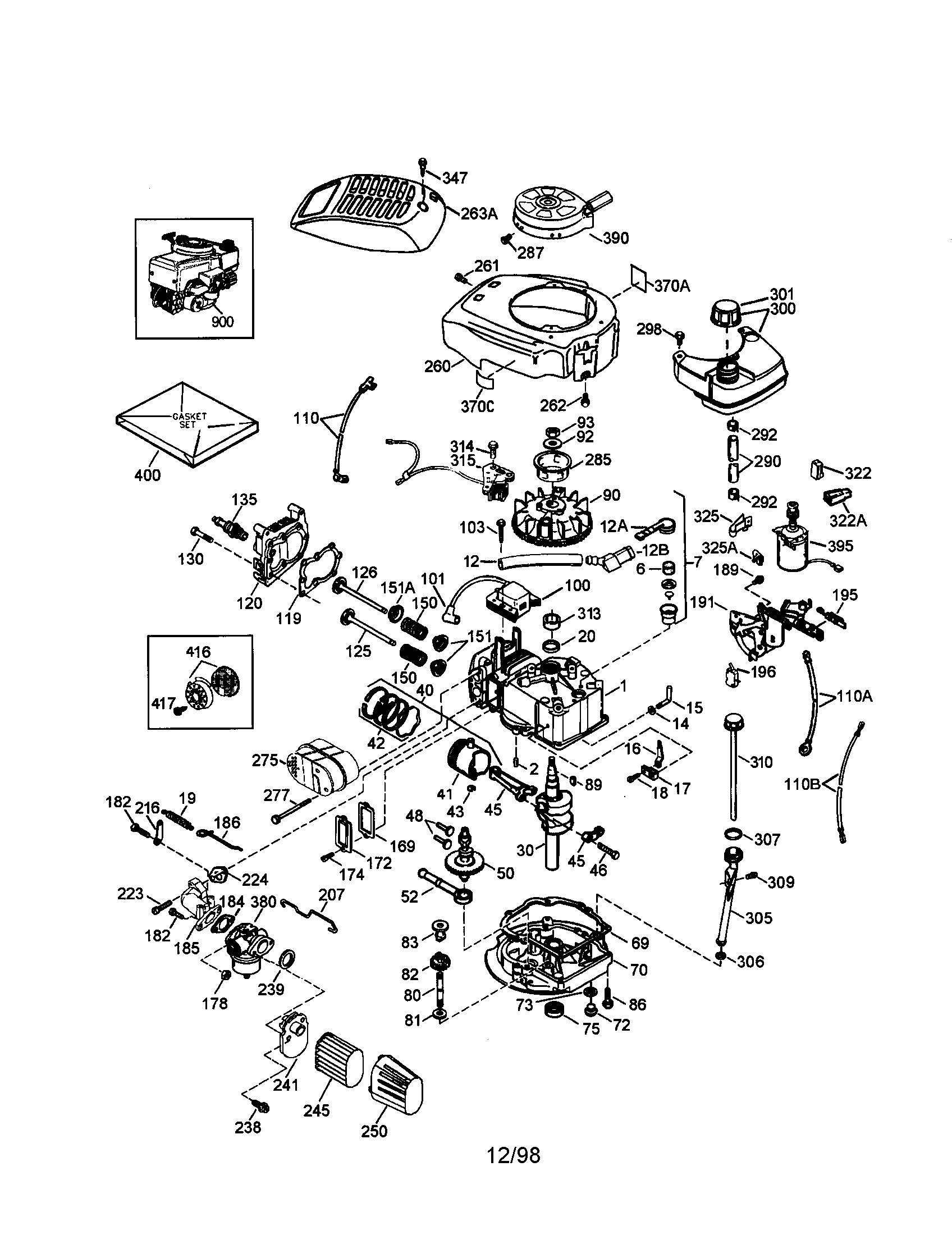 Craftsman 4-cycle Engine Diagram and Parts List for 143996508  Craftsman Engine
