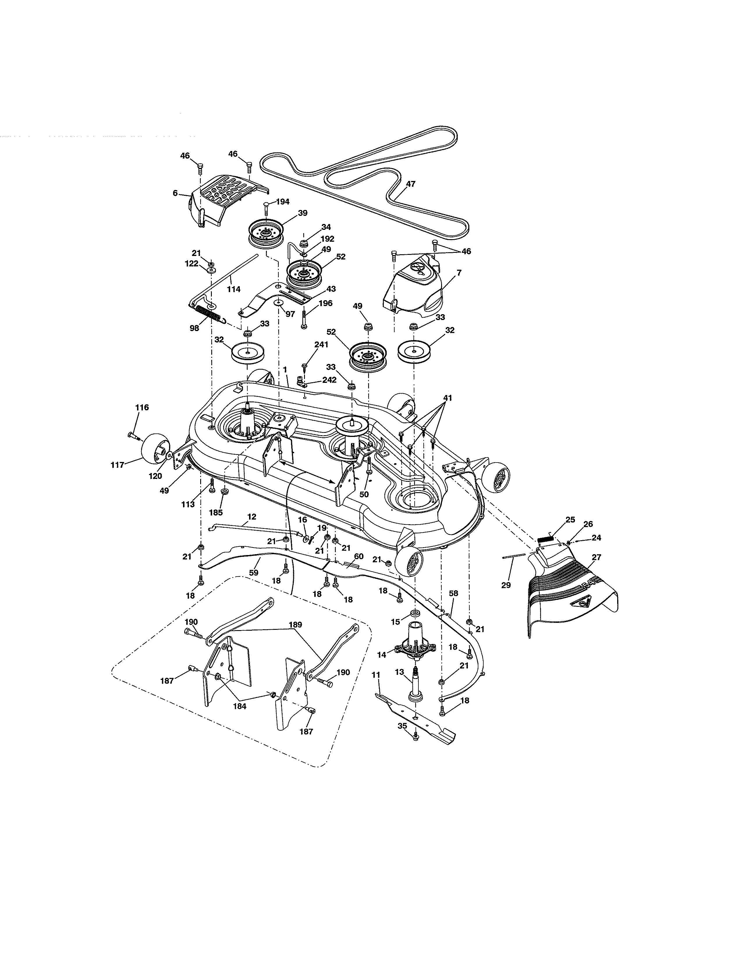 Mower Deck Diagram and Parts List for 917204092  Craftsman Lawn Tractor