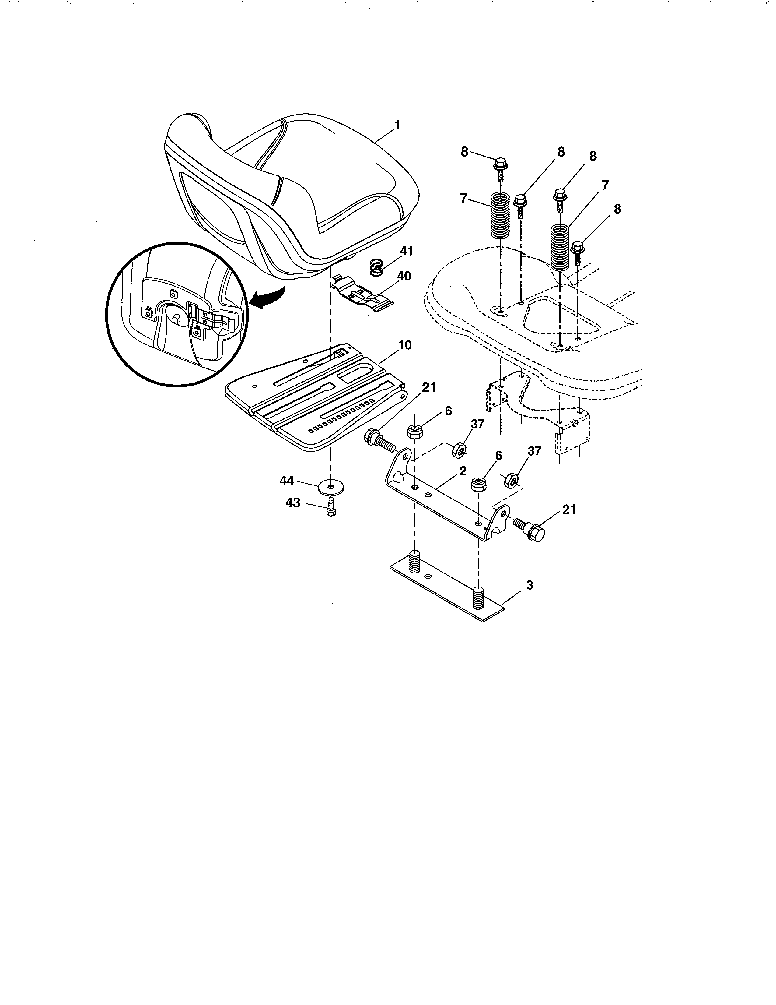 Seat Diagram and Parts List for 917203901  Craftsman Lawn Tractor