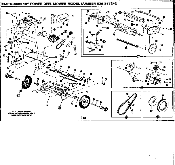 Reel Assembly Diagram and Parts List for 536817242  Craftsman Lawn Mower