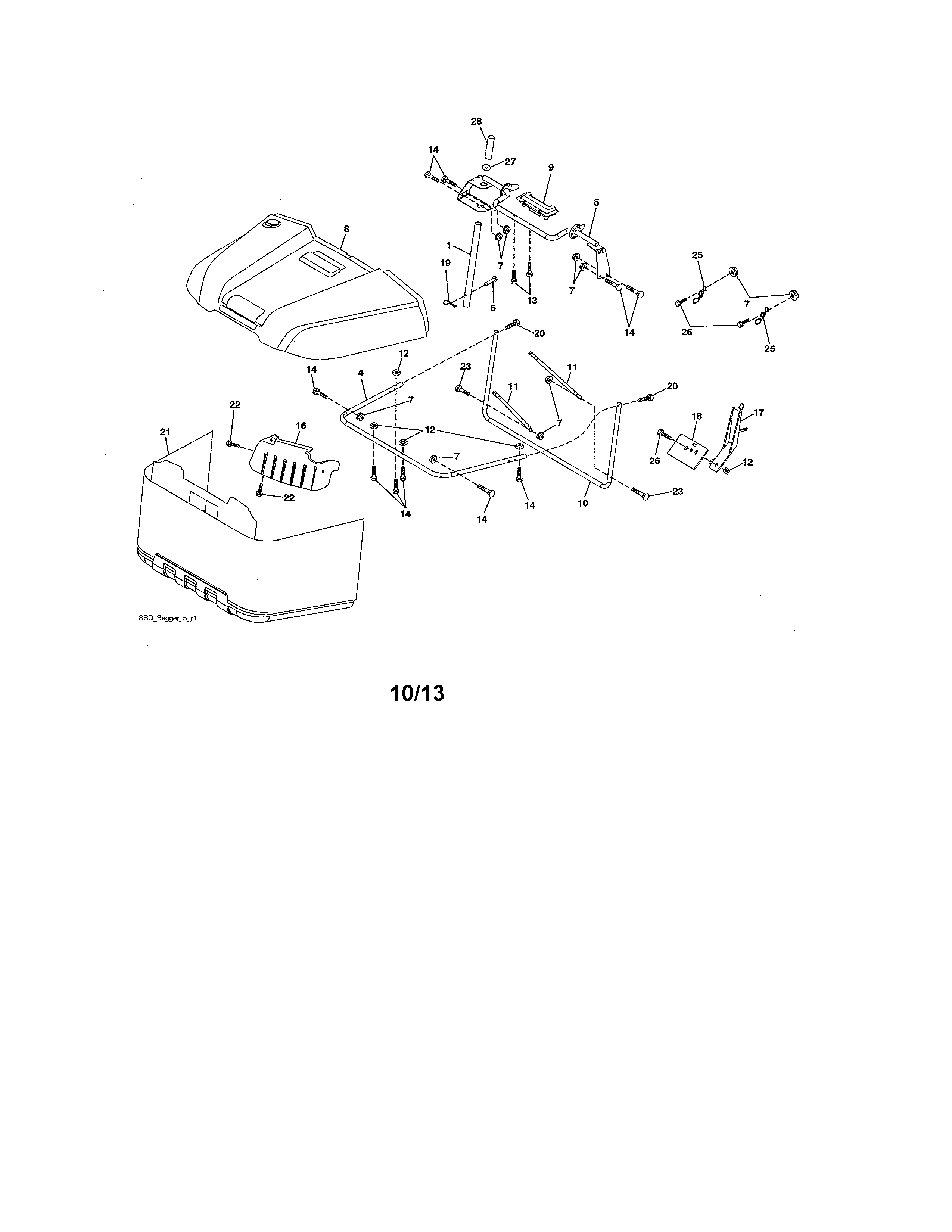 Bagger Diagram and Parts List for 917280350  Craftsman Lawn Tractor