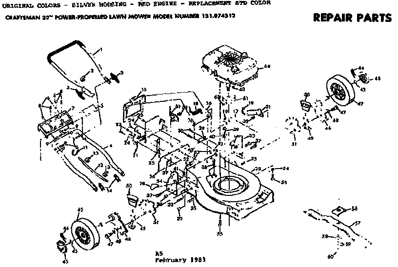 Mower Deck Diagram and Parts List for 131974312  Craftsman Lawn Mower
