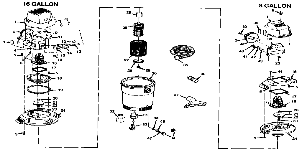 Unit Diagram and Parts List for 113178890  Craftsman Utility Vacuum