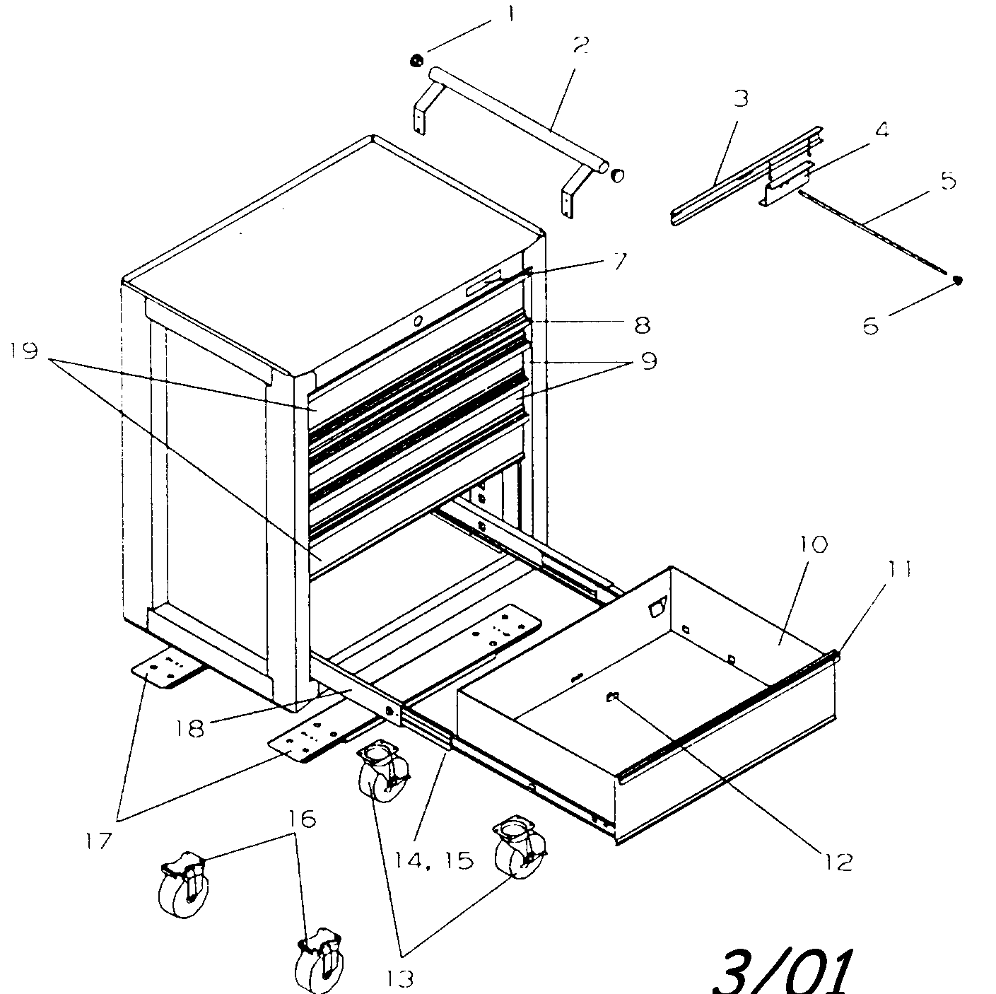Cabinet Parts Diagram and Parts List for 706599520  Craftsman Tool Stand & Cart
