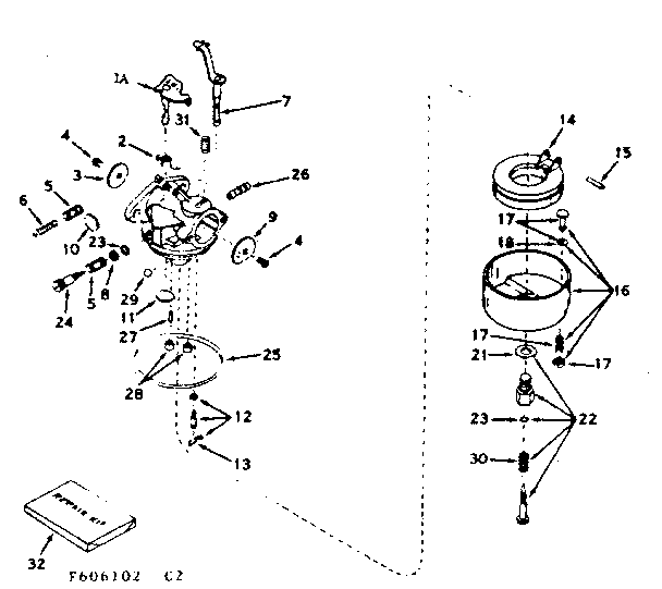 Carburetor Diagram and Parts List for 143606102  Craftsman Engine