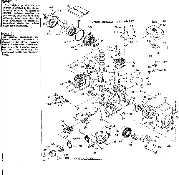 Replacement Parts Diagram and Parts List for 143664212  Craftsman Engine