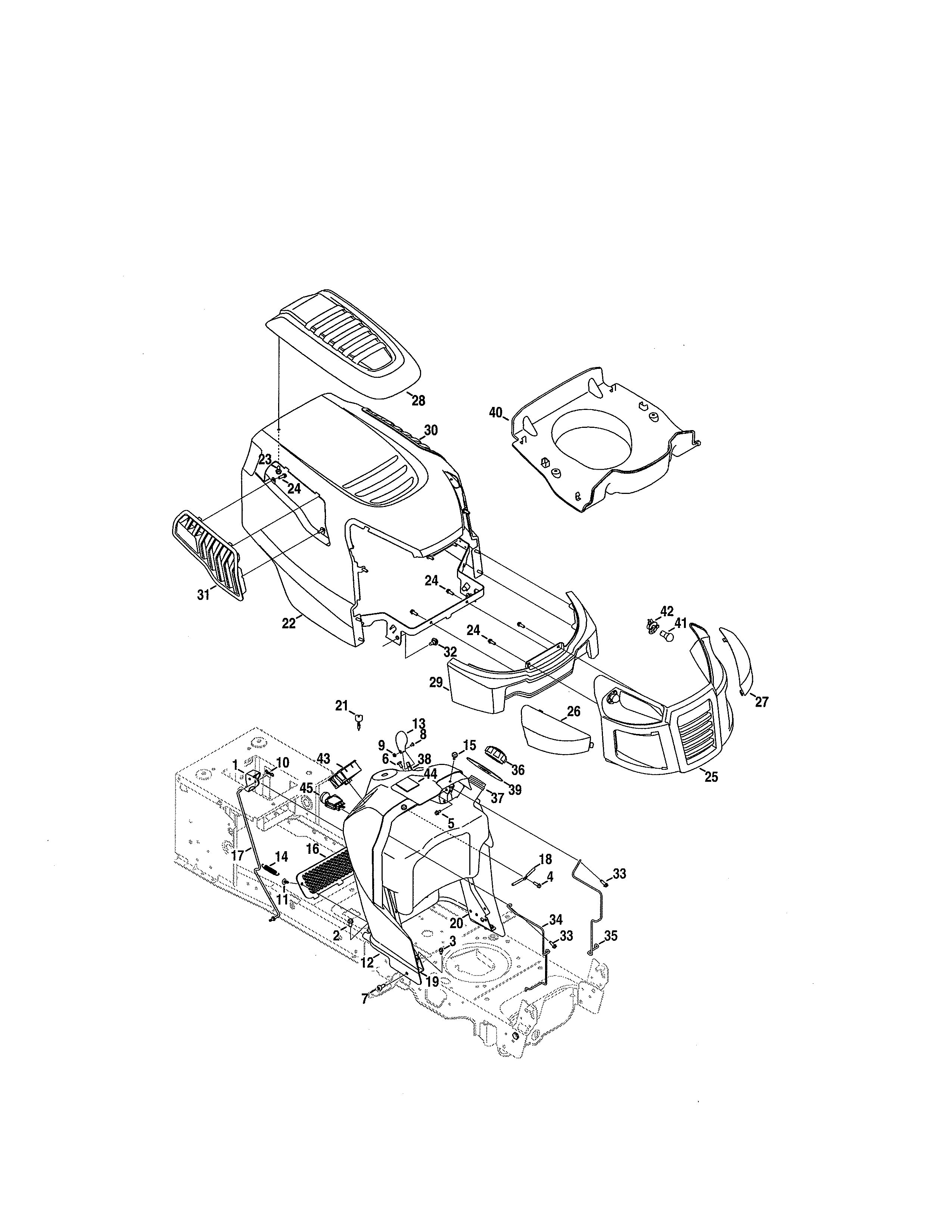 Hood/dash Diagram and Parts List for 247288880  Craftsman Lawn Tractor