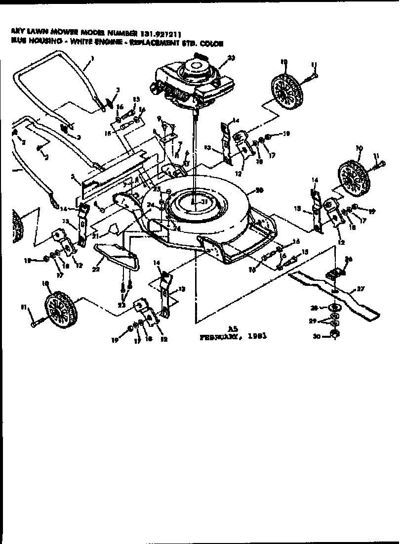 Replacement Parts Diagram and Parts List for 131921211  Craftsman Lawn Mower