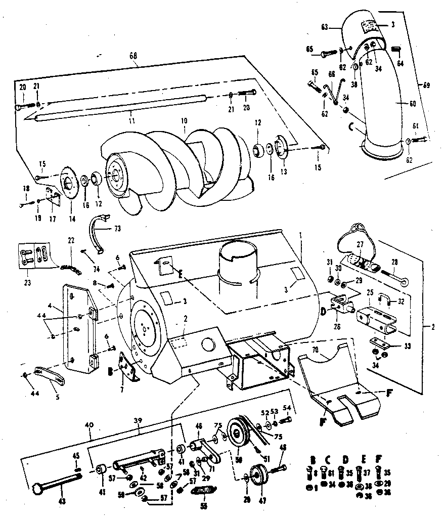 Auger Assembly Diagram and Parts List for 842240726  Craftsman Snow Blower