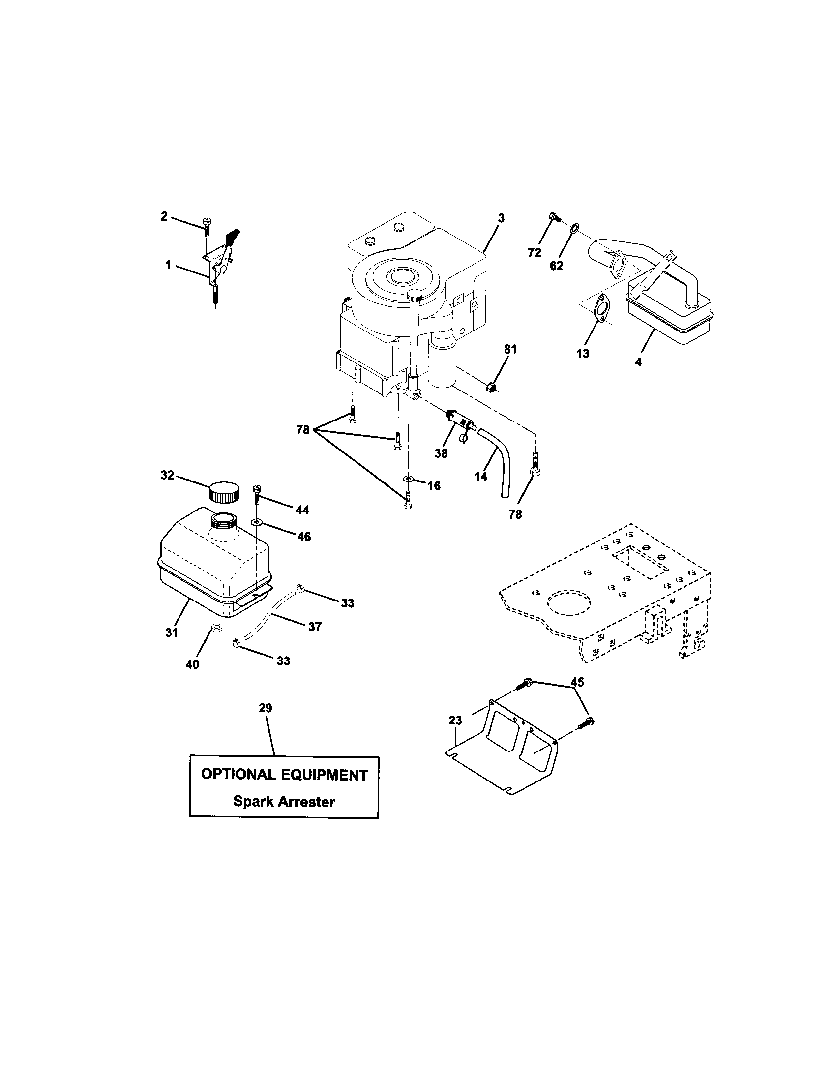 Engine Diagram and Parts List for 917271742  Craftsman Lawn Tractor