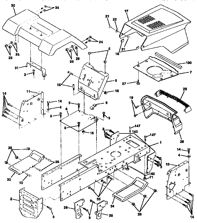 Chassis And Enclosures Diagram and Parts List for 917258482  Craftsman Lawn Tractor