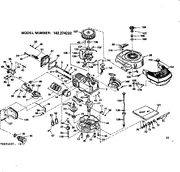 Replacement Parts Diagram and Parts List for 143274222  Craftsman Engine