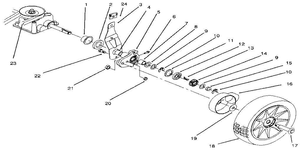 Rear Axle Assembly Diagram and Parts List for 3938  Craftsman Lawn Mower