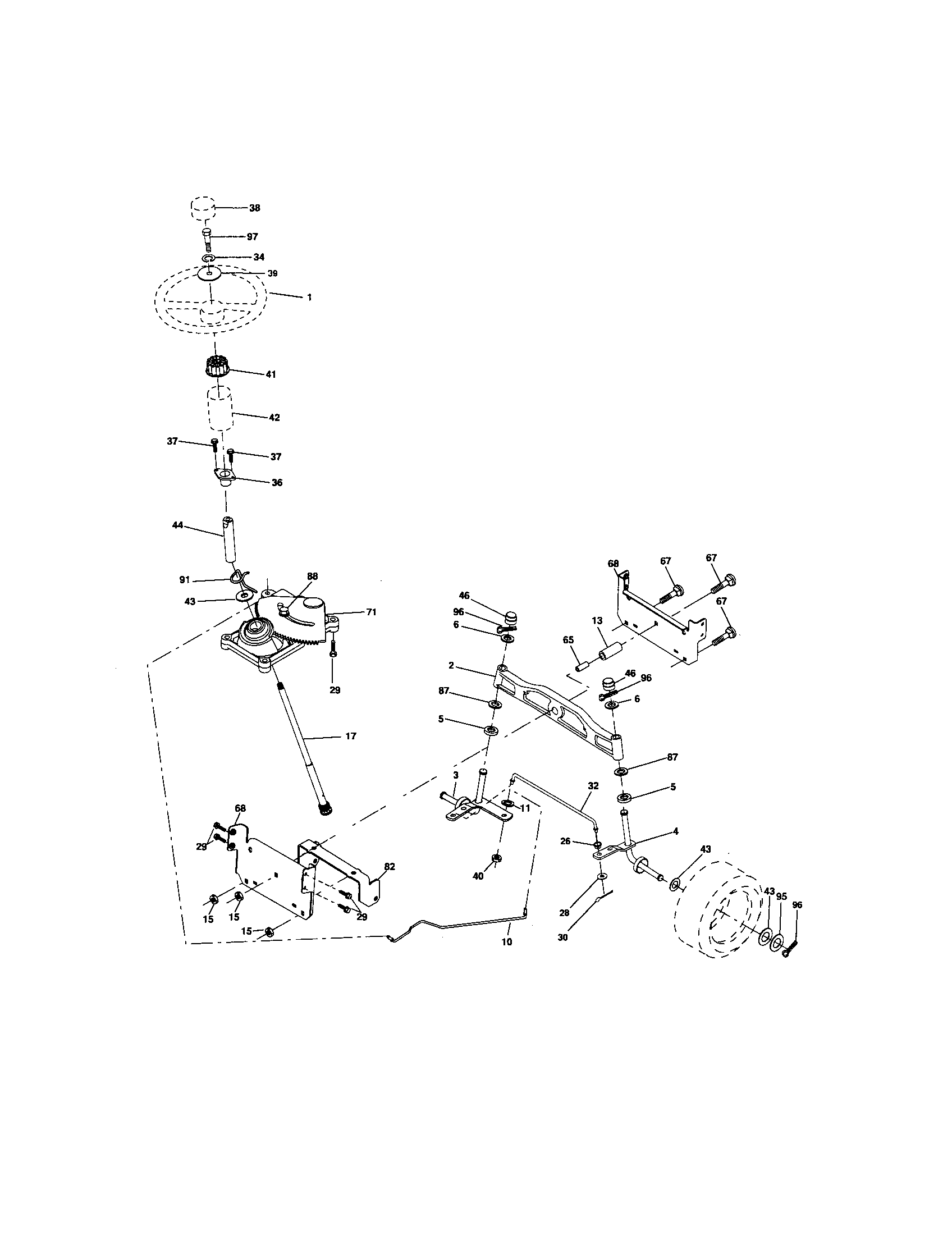Steering Assembly Diagram and Parts List for 917276816  Craftsman Lawn Tractor