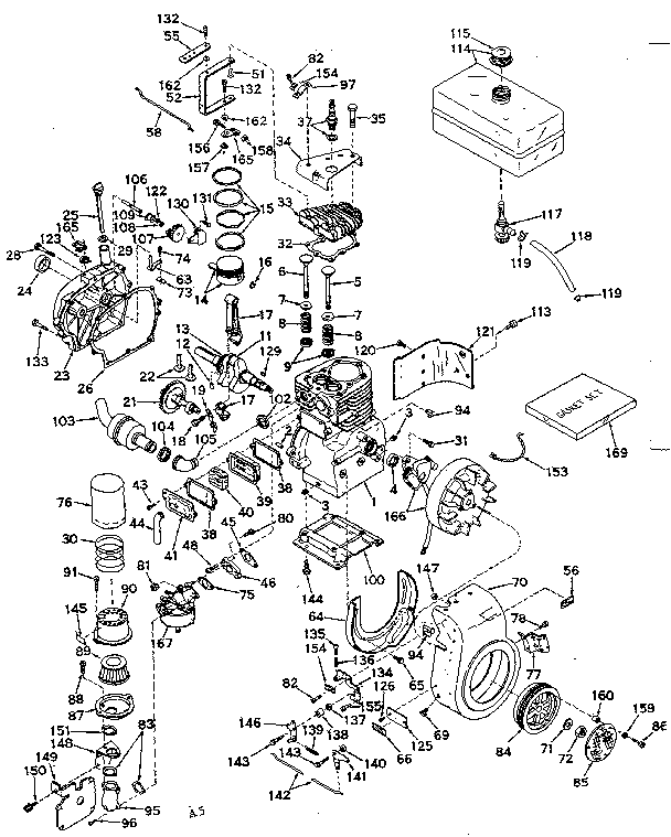 Basic Engine Diagram and Parts List for 143596022  Craftsman Engine