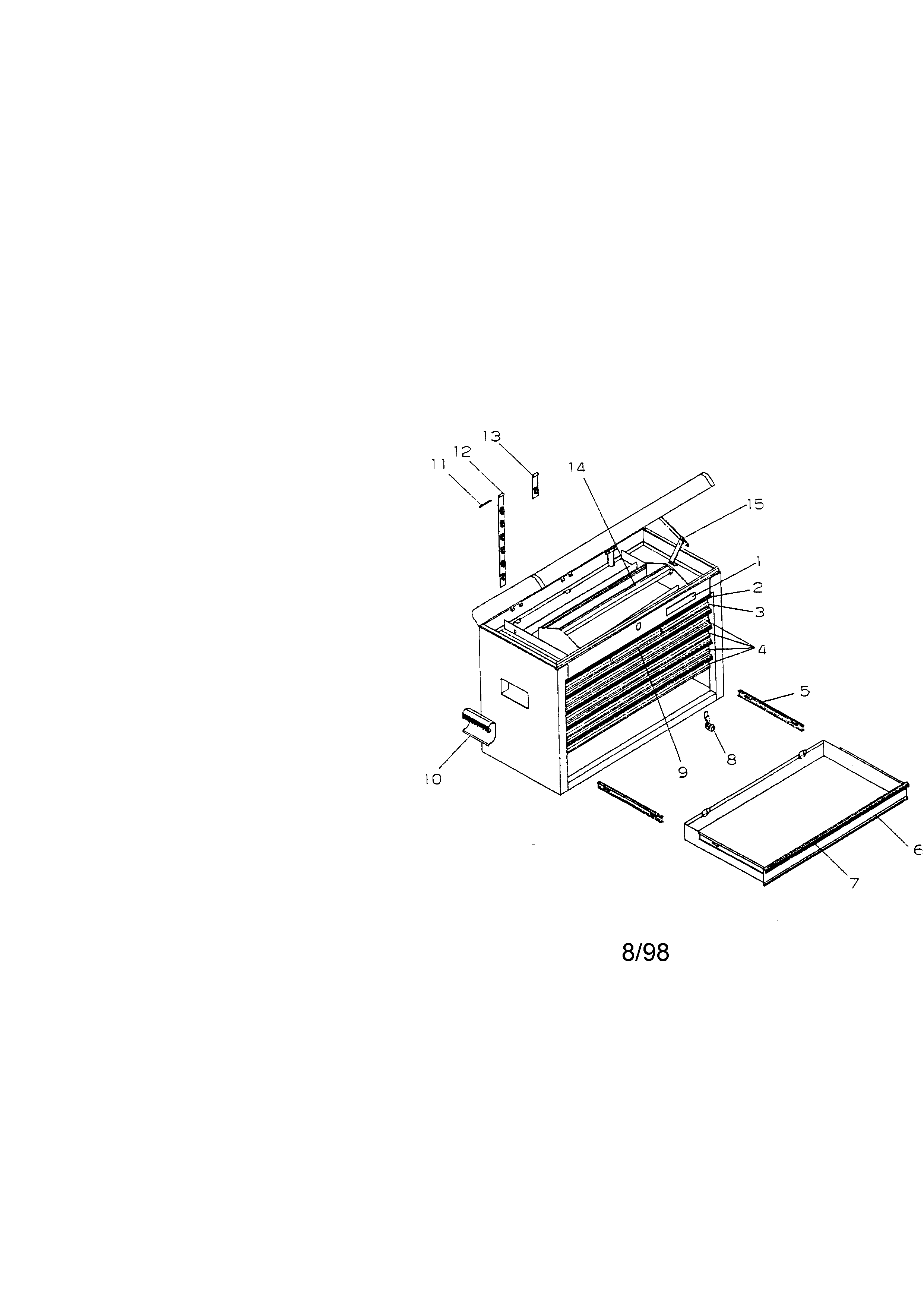 8 Drawer Professional Chest Diagram and Parts List for 706952485  Craftsman Tool Stand & Cart